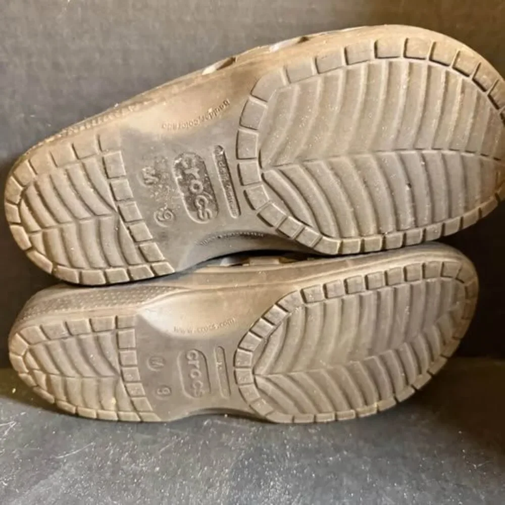 Crocs Brown and Tan Slide Sandals